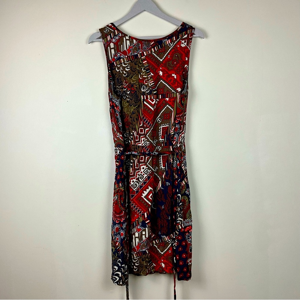 Lucky Brand women’s Mini Tank dress Red Sleeveless Tie Abstract‎ Print Size L
